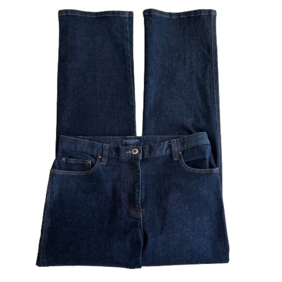 Ann Taylor Stretch Dark Wash Low Rise Straight Wide Leg Denim Jeans Size 8R - Picture 9 of 12